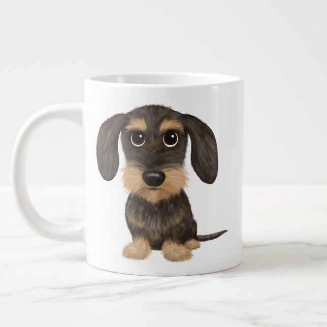 Wirehved Dachshund | Cute Tecknad hund Teckel Jumbo Mugg (Vänster)