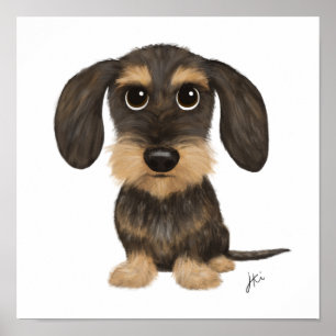 Wirehved Dachshund   Cute Tecknad hund Teckel Poster