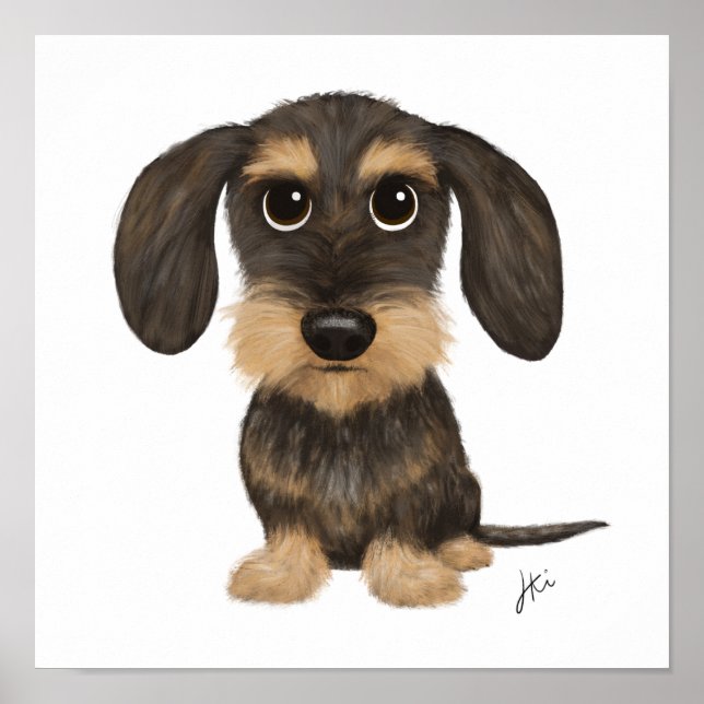 Wirehved Dachshund | Cute Tecknad hund Teckel Poster (Framsidan)