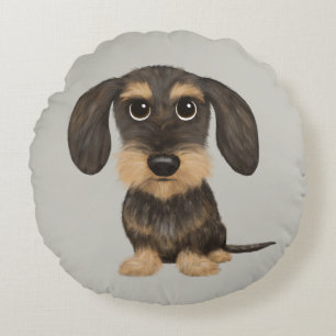 Wirehved Dachshund   Cute Tecknad hund Teckel Rund Kudde