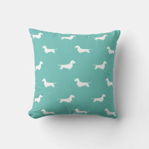 Wirehved Dachshund Hund Silhouettes Mönster Teal Kudde