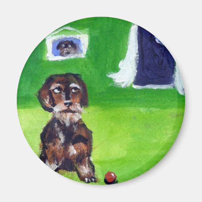 Wirehved dachshund sans leende måne magnet (Framsidan)