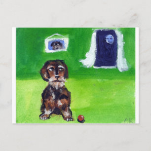 Wirehved dachshund sans leende måne vykort