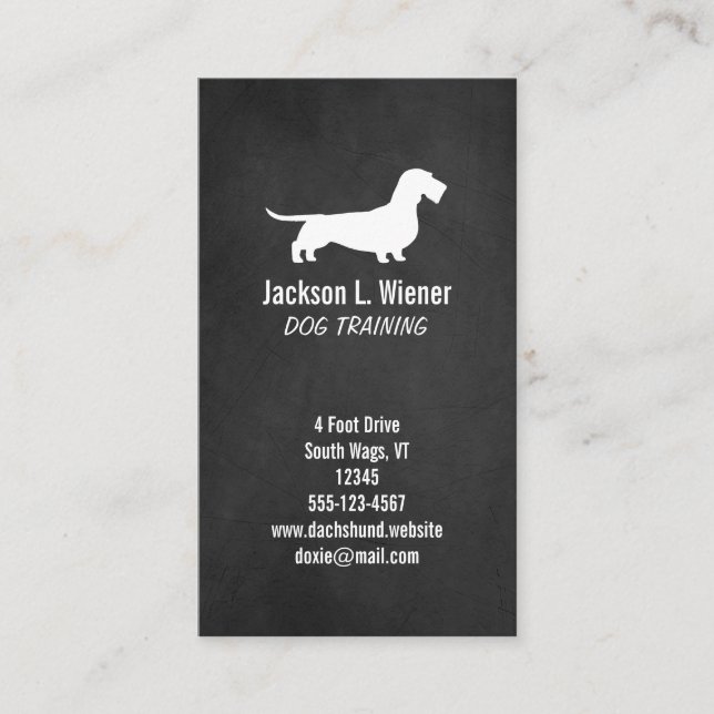 Wirehved Dachshund Silhouette Chalkboard Stil Visitkort (Framsida)