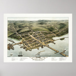 Wiscasset, Maine Birds Öga View, 1878 Poster