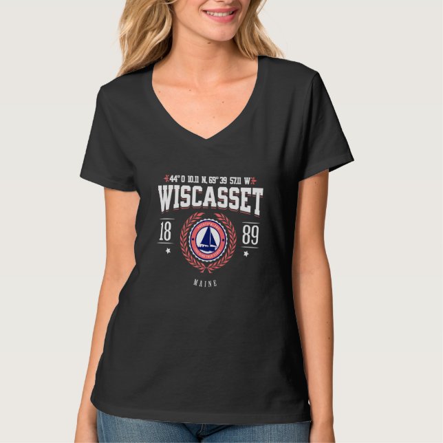 Wiscasset Maine Nautical Sailboat Beach Souvenir   T Shirt (Framsida)
