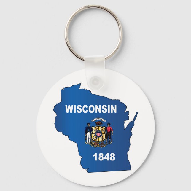 Wiscons disposition Karta och Flagga Nyckelring (Framsida)