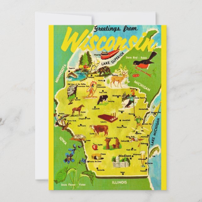 Wisconsin 5x7 Map Vintage Postcard (Framsida)