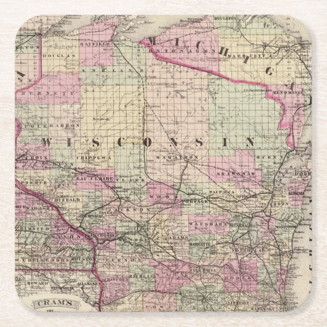 Wisconsin 9 underlägg papper kvadrat (Framsidan)