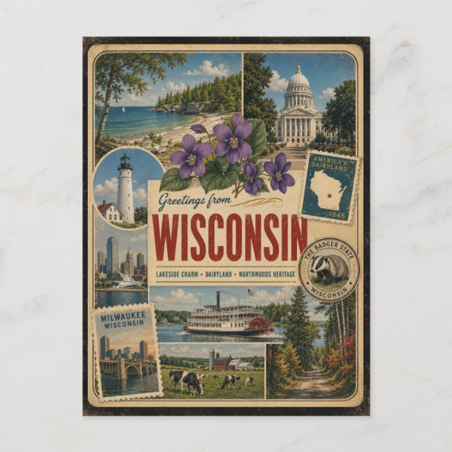 Wisconsin Äkta Vintagestil Vykort (Framsida)