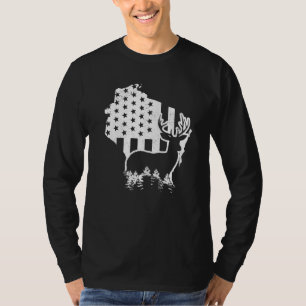 Wisconsin Älgjakt Statskarta USA Flagga Patriotisk T Shirt