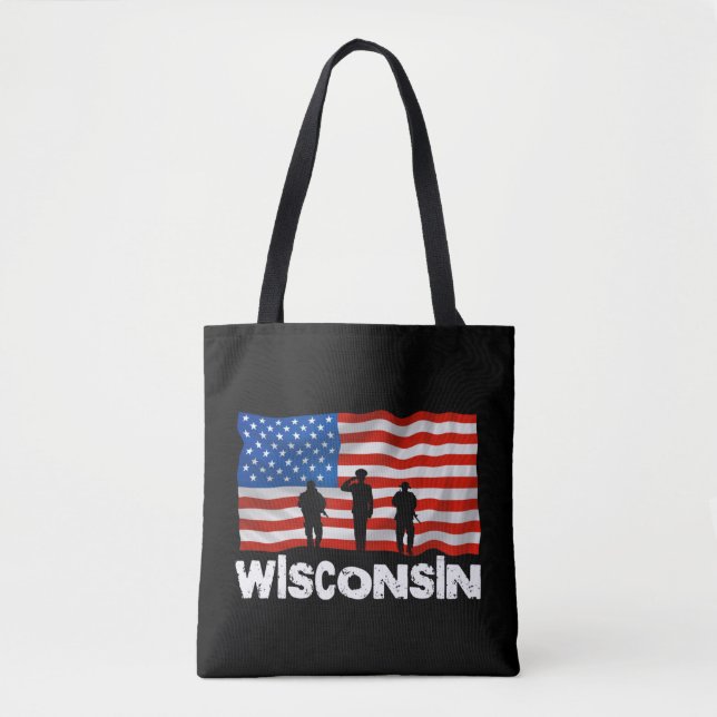 Wisconsin American Flagga Tote Bag Canvas Tote Tygkasse (Framsida)