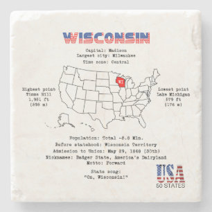Wisconsin American State på karta och användbar in Stenunderlägg