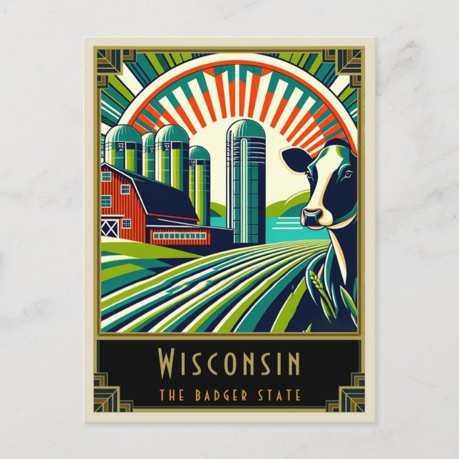 Wisconsin | Art Deco Vykort (Framsida)