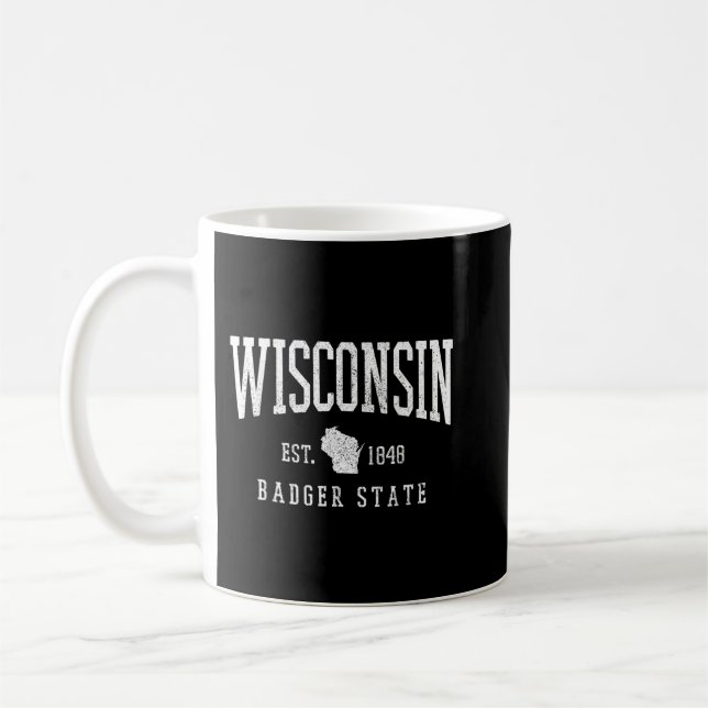 Wisconsin Badger State Est. 1848 Staten Karta Souv Kaffemugg (Vänster)