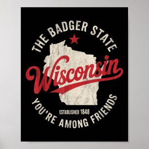 Wisconsin Badger State Retro Star Manar Women Kids Poster