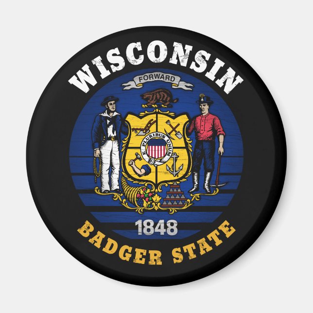 WISCONSIN BADGER STATLIG FLAGGA MAGNET (Framsidan)