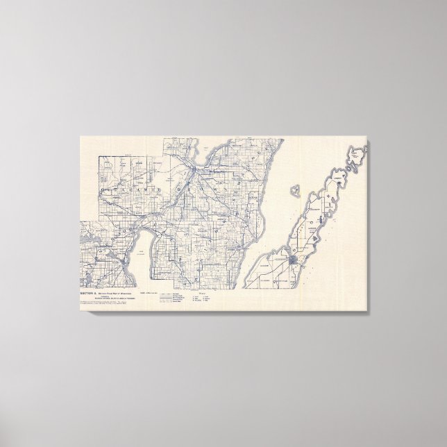 Wisconsin Bicycle Road Karta 3 Canvastryck (Framsida)