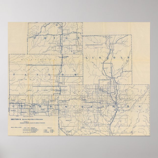 Wisconsin Bicycle Road Karta 6 Poster (Framsidan)