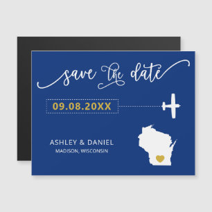Wisconsin Bröllop spara datum Card, Karta Magnetisk Inbjudningskort