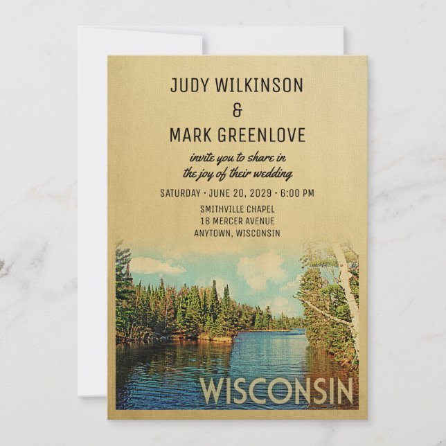 Wisconsin bröllopsinbjudan Vintage Sjö natur Inbjudningar (Framsida)
