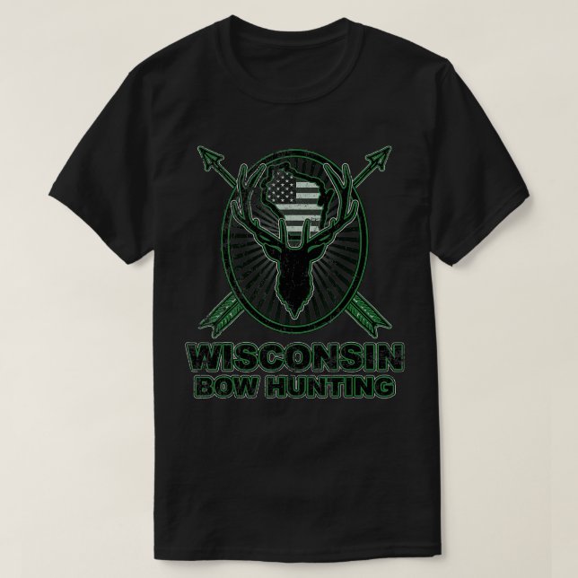 Wisconsin Camo Bowhunting Bow Hunting Hjort Flagga T Shirt (Design framsida)