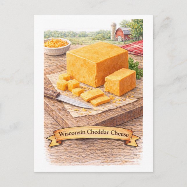 Wisconsin Cheddar Cheese (American Food Series) Vykort (Framsida)