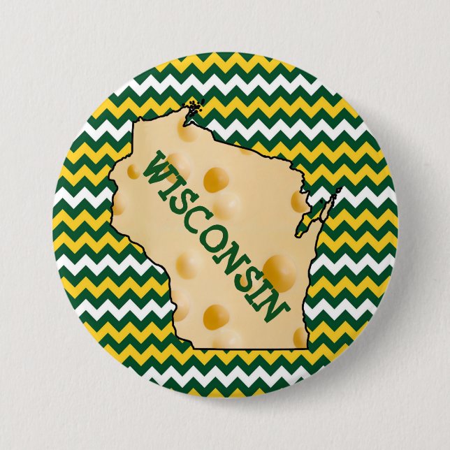 Wisconsin Cheesehead knäppas grönt och guld Knapp (Framsida)