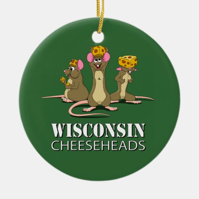 Wisconsin Cheesehead möss Julgransprydnad Keramik (Framsidan)