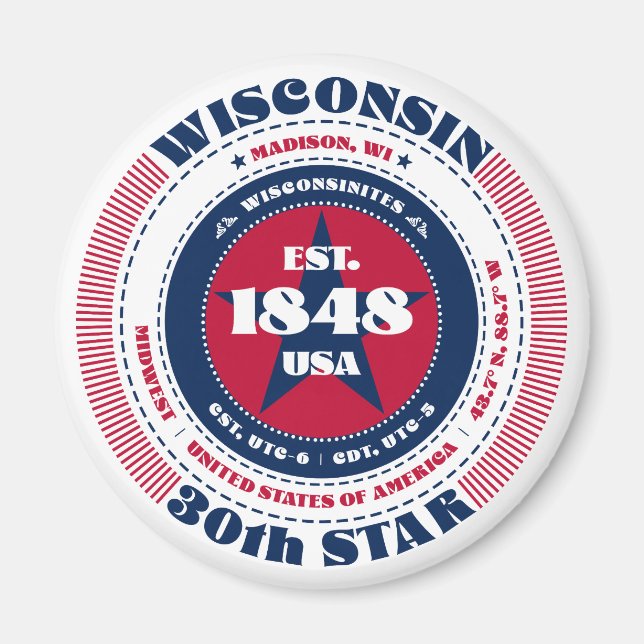 Wisconsin Circle Typography Souvenir Magnet (Framsidan)
