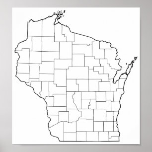 Wisconsin Countys Blank Disline Karta Poster
