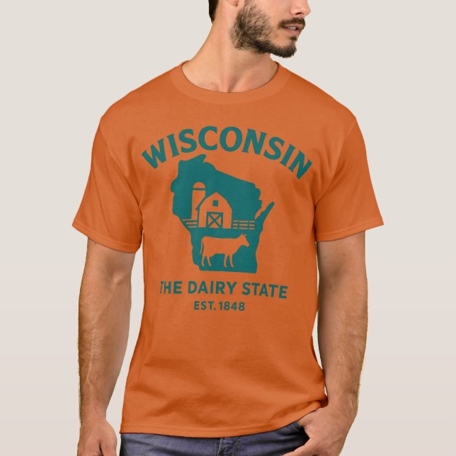 Wisconsin Dairy State Barn Outline T Shirt (Framsida)