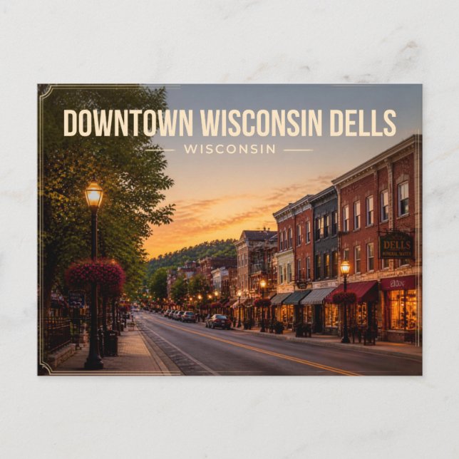 Wisconsin Dells centrum, Wisconsin Vykort (Framsida)