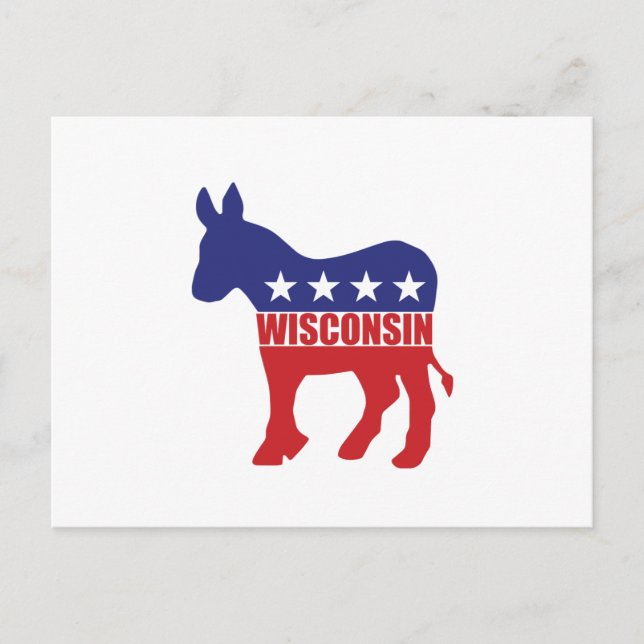 Wisconsin Democrat Donkey Vykort (Framsida)