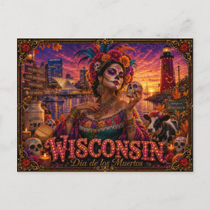 Wisconsin Día de los Muertos Retro Vykort