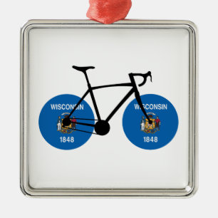 Wisconsin Flagga Cycling Julgransprydnad Metall