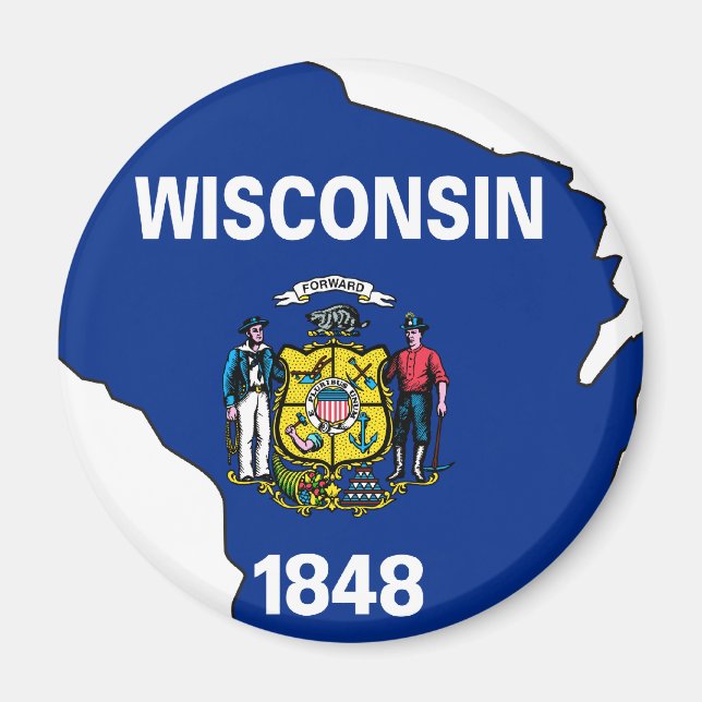 Wisconsin Flagga Karta Magnet (Framsidan)