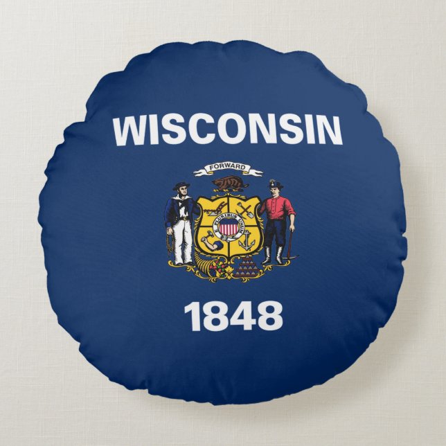 Wisconsin flagga rund kudde (Framsidan)