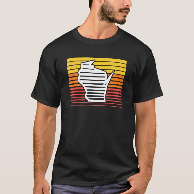 Wisconsin Form Retrowave Nostalgi Gradient T Shirt (Framsida)