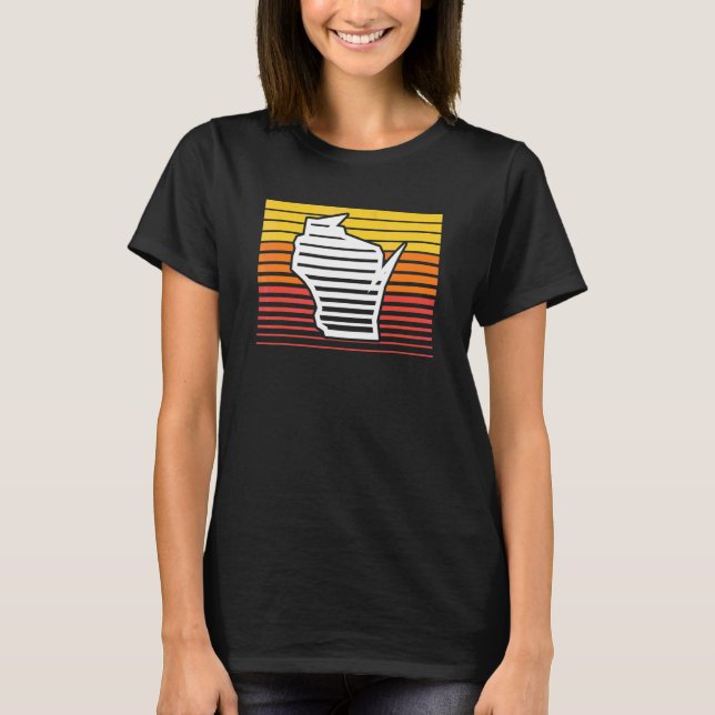 Wisconsin Form Retrowave Nostalgisk Gradient T Shirt (Framsida)