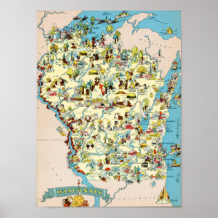 Wisconsin Funny Vintage Karta Poster