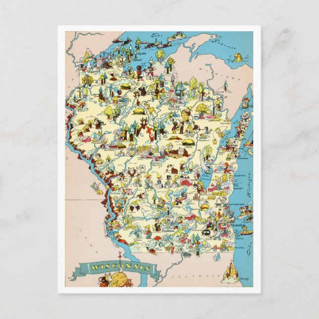 Wisconsin Funny Vintage Karta Vykort (Framsida)