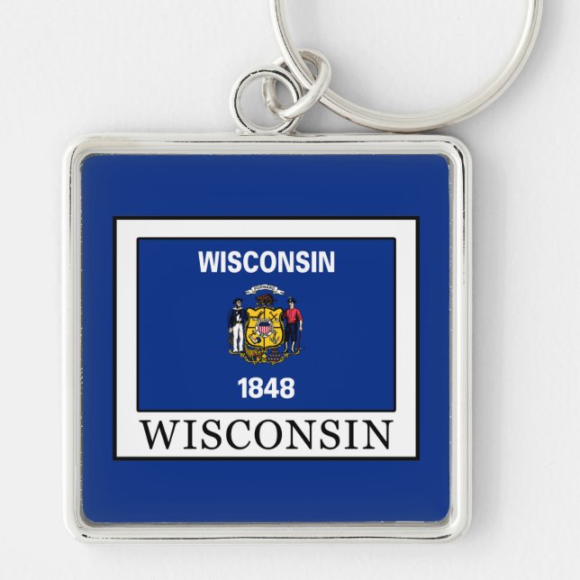 Wisconsin Fyrkantig Silverfärgad Nyckelring (Framsidan)