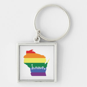 Wisconsin Gay pride Karta i hemmet Fyrkantig Silverfärgad Nyckelring