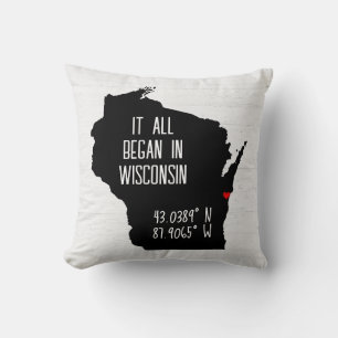 Wisconsin GPS-koordinater med hjärta Kudde