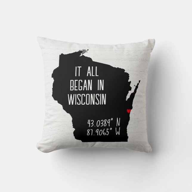Wisconsin GPS-koordinater med hjärta Kudde (Framsida)