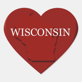 Wisconsin Heart Karta Design Sticker Hjärtformat Klistermärke