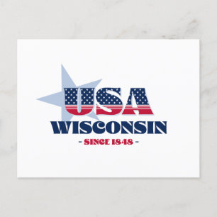 Wisconsin i rött, vitt och blått vykort