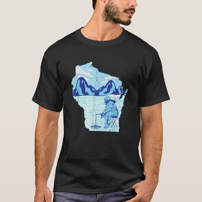 Wisconsin Ice FishState Karta Design for Fisherm T Shirt (Framsida)