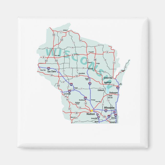 Wisconsin Interstate Karta Magnet (Framsidan)
